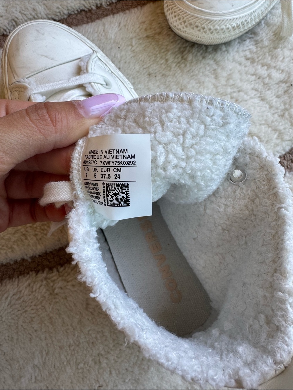 Converse Leather White High-Top Sneakers with Shearling Trim - Picture 6 of 6